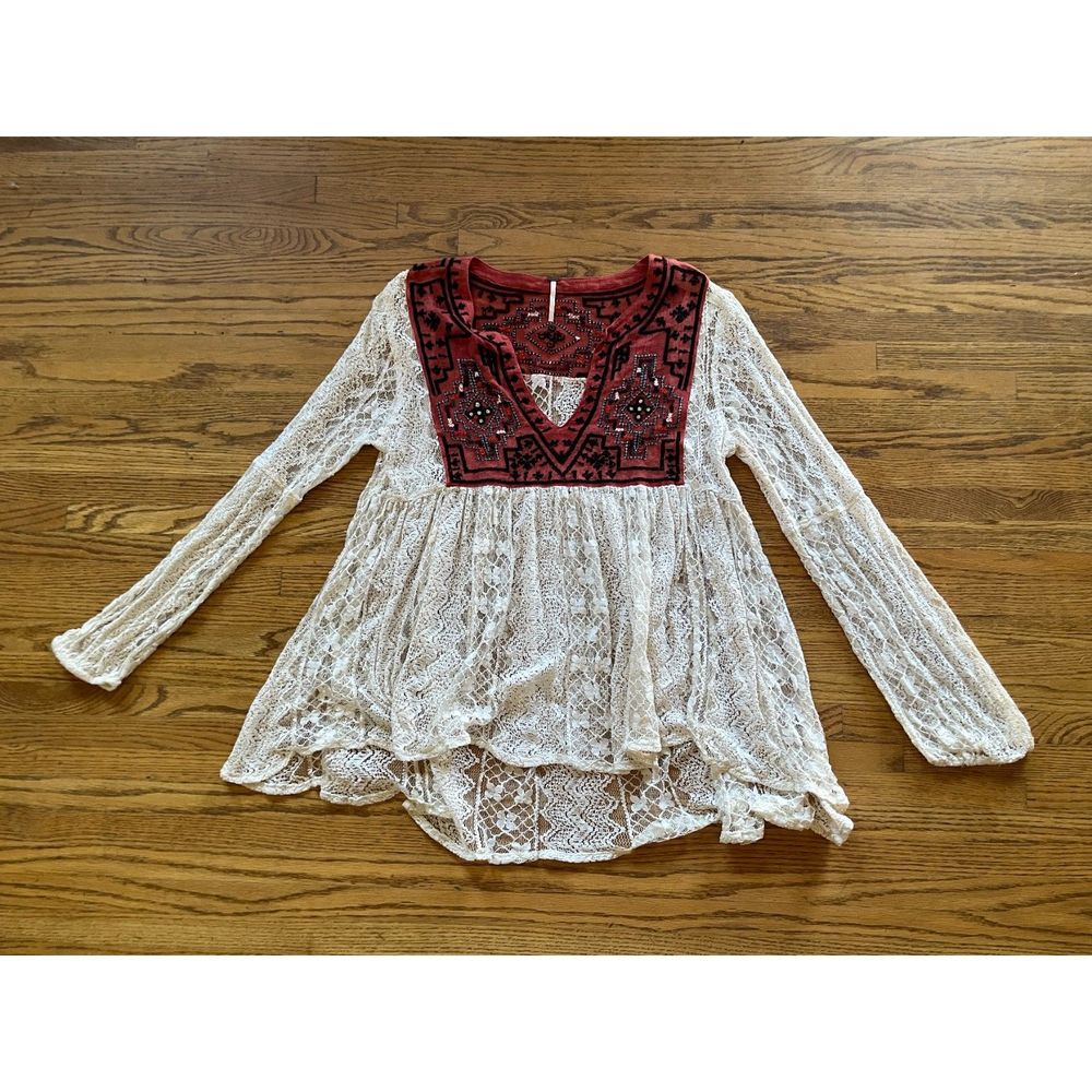 Free People Cream Boho Lace Embroidered Long Sleeve Top Blouse already have one